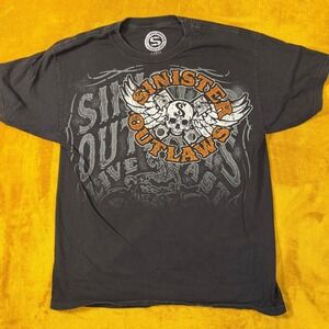 Y2k Sinister Outlaws Live Fast Ride Free Skull Motorcycle Graphic T Shirt Large